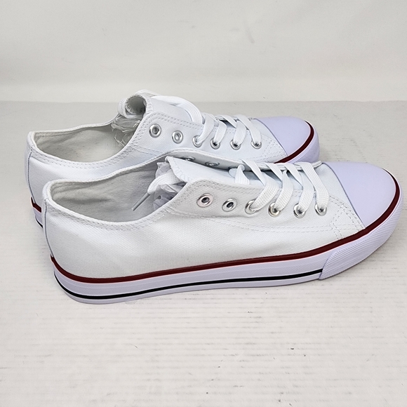 New White Canvas Low Top Sneakers Comfortable Walking Shoes Women's Size 8 - Picture 5 of 7